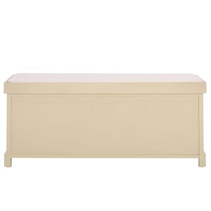 SAFAVIEH Furniture - Lonan Storage Bench - Sand - Solid Wood - Farmhouse Lift-Top Design - Ideal for Entryway, Living Room, Hallway, 18" Seat Height (AMH5733G) - color: Sand