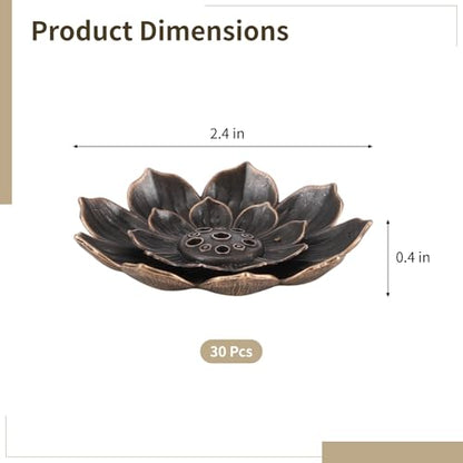 30 Pcs Lotus Incense Holder, 6cm/2.4inch Incense Sticks Burner, Double-Layer Copper Incense Holder Multi-Hole for Small Sticks, Cones, Incense Holders for Home Yoga SPA, Red Bronze