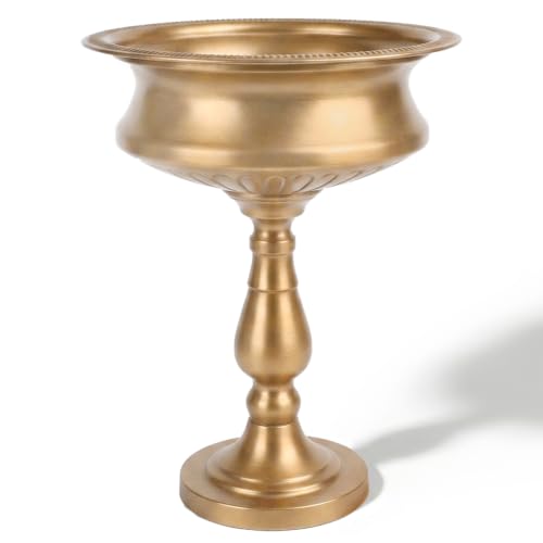 WORTH 15" H. Tall Gold Color Urn Vase for Centerpieces, 11.8" Dia. Classic Metal Trumpet Small Flower Pots for Table, Bowl Vase for Wedding Party Event Home Decor, Smooth, Non-Aged Finish - color: Gold, size: Tall - 1 Pack