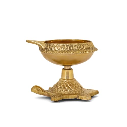 SATVIK 20 Pc Brass Kuber Turtle Diya Set | Traditional Handmade Golden Engraved Virgin Brass Oil Lamp for Puja, Pooja Room, Mandir & Temple | Reusable Diya for Daily Prayer, Diya Vilakku & Home Decor - size: 20PC
