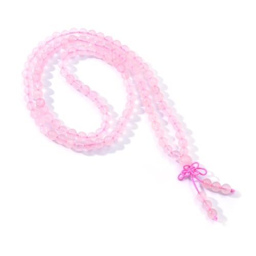 108 Mala Beads Stretch Bracelet 6mm Natural Gemstone Prayer Beaded Necklace - color: Rose Quartz