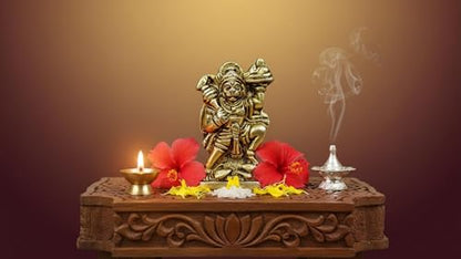 Brass Hanuman Ji Idol 2.5 Inches - Lord Bajrangbali Carrying Sanjivani Mountain, Miniature Solid Brass Statue for Home Puja, Office Desk & Auspicious Gifting - size: Flying Hanuman