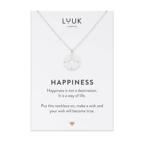 LUUK LIFESTYLE Dainty Stainless Steel Pendant Necklaces Silver Gold Rose - color: Silver, size: Compass