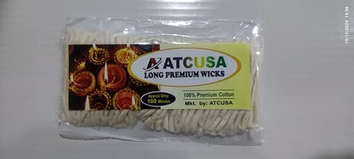 100 ATCUSA Pure Cotton Diya Wicks with Combo of Nandita Organic Garden Jasmine Premium Indian Masala Incense Sticks 15gm x 12 Pack for Prayer Temple Church Christmas