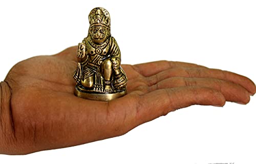 Brass Hanuman Anjaneya Pavan Putra Bajrangbali Idol Murti Moorti Statue (2.5 Inch) - style: Hanuman