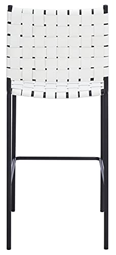 SAFAVIEH Home Collection Bahari White Woven Leather/Black 26-inch Kitchen Island Breakfast Nook Counter Stool (Fully Assembled) - color: White/Black