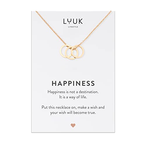 LUUK LIFESTYLE Dainty Stainless Steel Pendant Necklaces Silver Gold Rose - color: Gold, size: Three rings