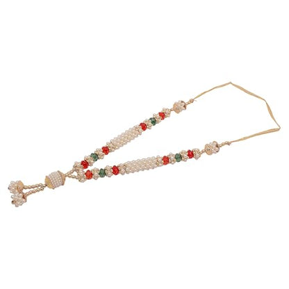 Set of 4 Mala Ribbon Beads Stone Mala for God Idol Sringar Ornament(8") - color: White and Multicolour