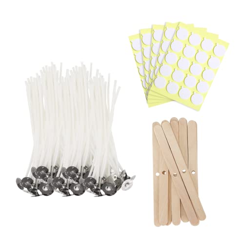 JEAWIWI 100 Pcs Cotton Candle Wicks, 4 inch, with Wick Stickers & Holders - size: 4 Inches