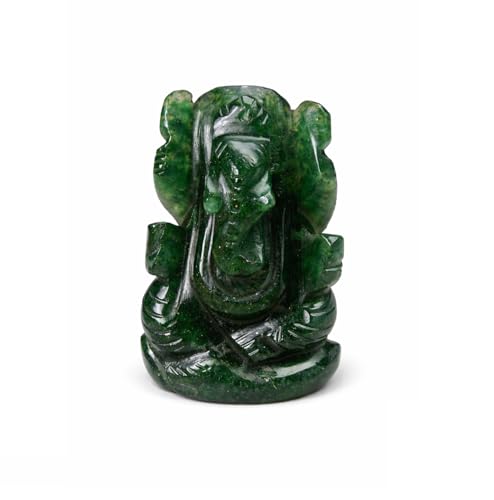 Natural Dark Green Aventurine Gemstone Ganesha Handcarved Statue Sculpture for Good Luck & Fortune. - color: Green Aventurine Ganesh