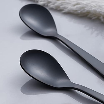 Matte Black Demitasse Espresso Coffee Spoons, Stainless Steel Satin Finish, Mini Teaspoons, Sugar Spoons, 4.7-inch, Set of 6 - color: Black