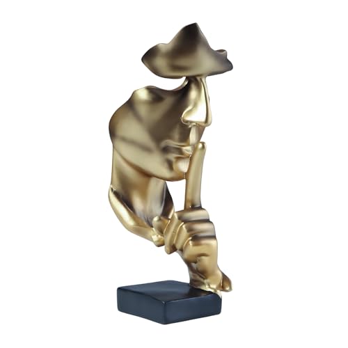 aboxoo Thinker Statue, Silence is Gold Abstract Art Figurine, Modern Home Resin Sculptures Decorative Objects Shelf Decor,Tabletop for Home Decor,Man Office Study Desk Statue (Large Gold) - color: Gold, size: Large