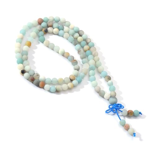 108 Mala Beads Stretch Bracelet 6mm Natural Gemstone Prayer Beaded Necklace - color: Matte Amazonite