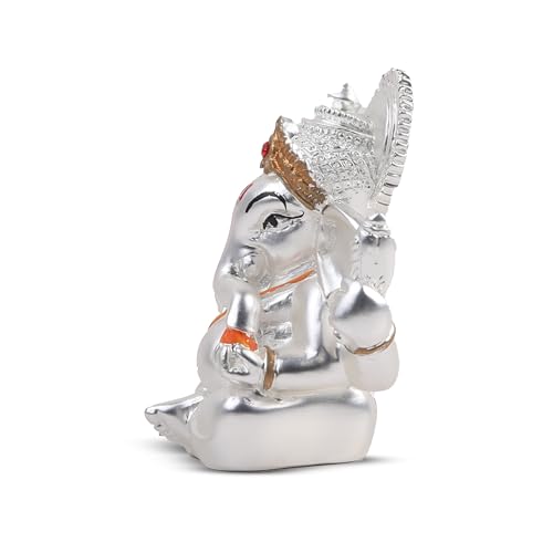 Meezo Hindu Lord Ganesha Idol Statue 999 Silver Plated -2.5-Inch Small Ganesh, Indian God Home Mandir Murti, Pooja, Office Desk, Car | Diwali, Wedding & Return Gifts (2.5"(INCH)) - size: 2.5"(INCH)