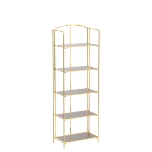 Crofy 5-Tier Foldable Bookshelf, Gold Frame & Walnut Shelves - color: Gold Frame & Walnut Shelf, size: 5 Tier