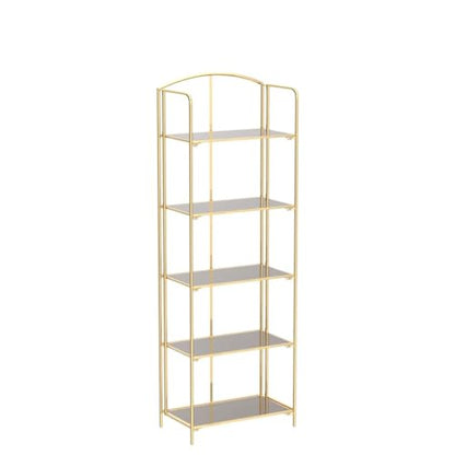 Crofy 5-Tier Foldable Bookshelf, Gold Frame & Walnut Shelves - color: Gold Frame & Walnut Shelf, size: 5 Tier