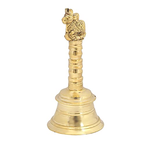 Wonderlist Handicrafts Brass Pooja Bell with Gods Sitting On Top (Nandi), 5 INCH, SE-45T - color: Nandi