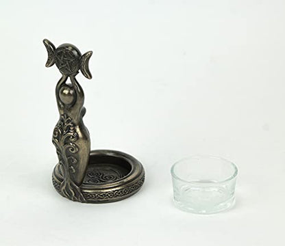 Veronese Design 4 3/4" Spiral Triple Moon Goddess Tealight Candle Holder Resin Sculpture Bronze Finish