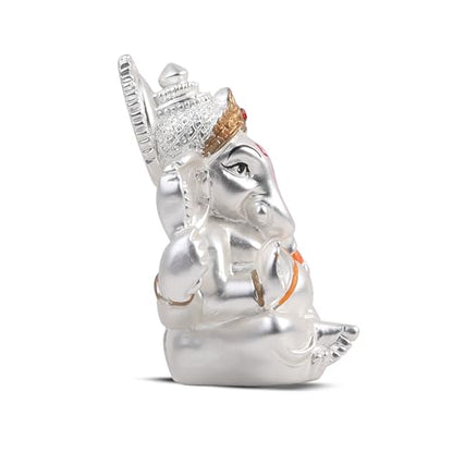 Meezo Hindu Lord Ganesha Idol Statue 999 Silver Plated -2.5-Inch Small Ganesh, Indian God Home Mandir Murti, Pooja, Office Desk, Car | Diwali, Wedding & Return Gifts (2.5"(INCH)) - size: 2.5"(INCH)