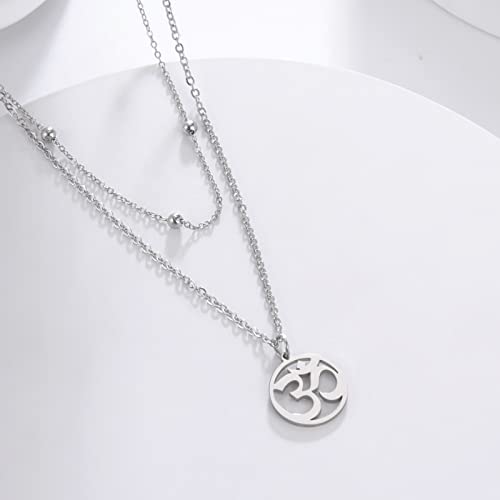 Women OM Necklace Indian Yoga Aum Om Ohm Pendant Necklace Stainless Steel Hindu Meditation Charm Sanskrit Symbol Spiritual Amulet Jewelry for Women Men - color: Layered-S