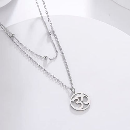 Women OM Necklace Indian Yoga Aum Om Ohm Pendant Necklace Stainless Steel Hindu Meditation Charm Sanskrit Symbol Spiritual Amulet Jewelry for Women Men - color: Layered-S