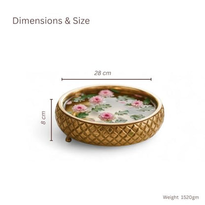 Ritualistic Chitra Handcarved Wooden Urli Bowl 11.5" Diameter | Mango Wood with Geometric Barfi Carving & Detachable Legs | Floating Candles, Flowers & Festive Décor | Diwali Housewarming Premium Gift - style: Chitra Wooden Urli