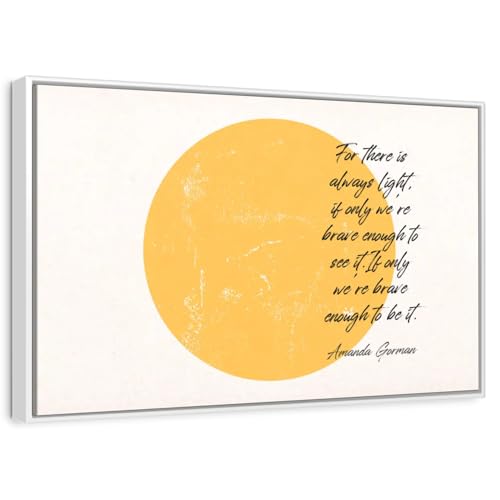 Elephant Stock - Brave Enough Amanda Gorman Wall Art - Horizontal Floating Framed Canvas - Living Room Wall Decor - Digital Art Inspirational And Typography Framed Canvas Art - White And Orange Decor - 25" x 17" - color: Floating Frame White, size: 24"L x