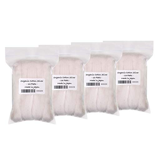 Japanese Organic Cotton Sliver 13 Feets 100% Organic Unbleached [Made in Japan] (4 Packs) - size: 13 feet (Pack of 4)
