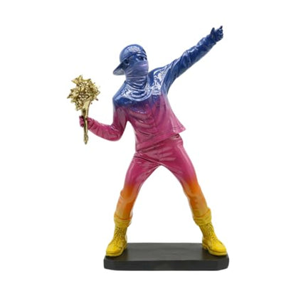 Banksy-Inspired Flower Thrower Sculpture