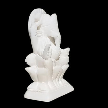 Pure White Marble Ganesh Statue – 5.25-Inch Hindu God Idol Murti for Home Decor, Office Desk, or Gifting – Beautiful Finish