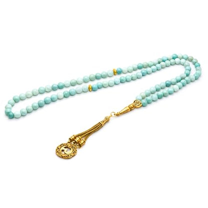 Amazing Gemstone Crystal Tasbeeh with Moon and Star Charm - Certified Crystal Muslim Prayer Beads Natural Gemstone Tasbih Gift for Ramadan Dhikr and Daily Namaz (G) - color: Amazonite