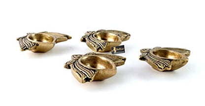 Two Moustaches Lotus Shaped Decor Brass Diya 2.5 Inches Set of 4, Material - Brass, Home Decoration Item Gift, Lotus Brass Diyas Oil Lamp Pooja, Housewarming Gifts (Set of 4), Antique White