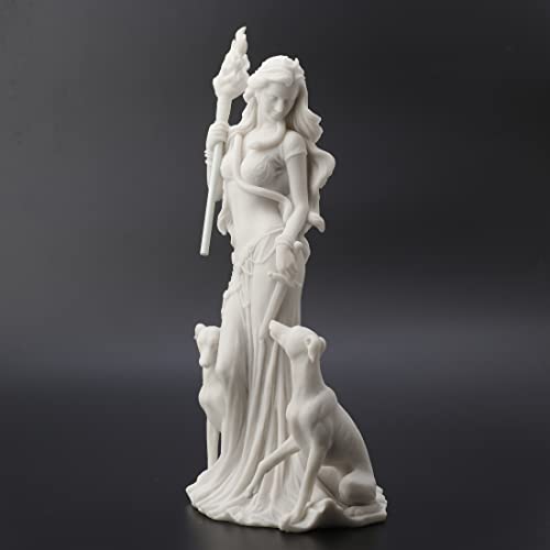 Veronese Design 13 3/8 Inch Hecate Greek Goddess of Magic with her Hounds Resin Sculpture Marble White Finish - color: White, size: Large