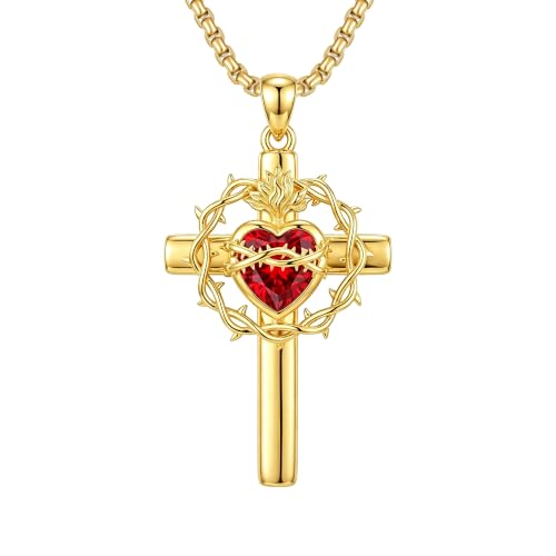 ROMANTICWORK Cross Pendant Necklace 14k Gold Plating Christian Crucifix Necklace Religious Confirmation Jewelry Gifts for Men Women - color: Sacred Heart of Jesus Cross