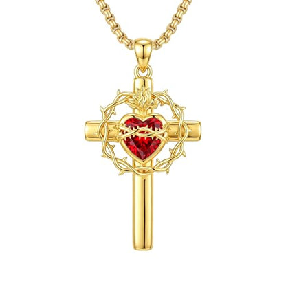 ROMANTICWORK Cross Pendant Necklace 14k Gold Plating Christian Crucifix Necklace Religious Confirmation Jewelry Gifts for Men Women - color: Sacred Heart of Jesus Cross
