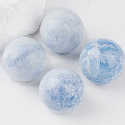 1.6-2 inch Natural Celestite Crystal Ball with Stand, Polished Crystal Sphere - color: Celestite, size: 40-50mm