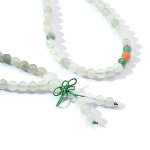 108 Mala Beads Stretch Bracelet 6mm Natural Gemstone Prayer Beaded Necklace - color: TianShan Jade