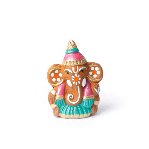 Desi Favors Terracotta Ganesha Murti | Hindu Lord Ganesha Idol Statue | Diwali Gifts Small Ganesh for Car Dashboard Decor | Indian God Figurine Home Mandir Pooja Wedding Gift - 3x2.5 Inch (Pack of 1) - style: Terracotta Ganesha Murti
