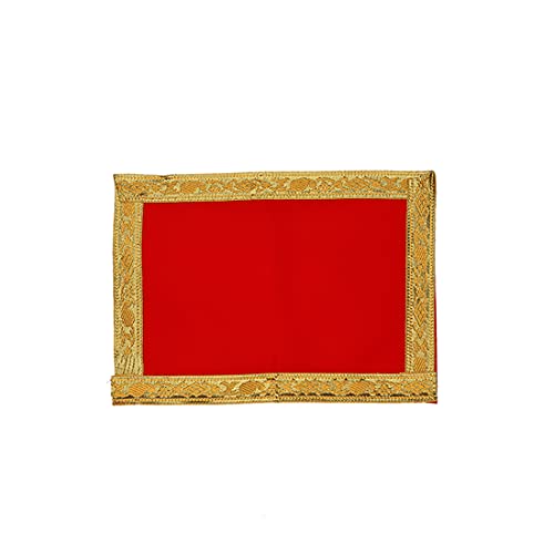 Set of 5 Mat Aasan Pooja Cloth God Idol Puja Temple Altar Cloth (7"X10") - color: Red