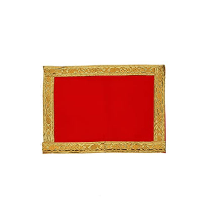 Set of 5 Mat Aasan Pooja Cloth God Idol Puja Temple Altar Cloth (7"X10") - color: Red