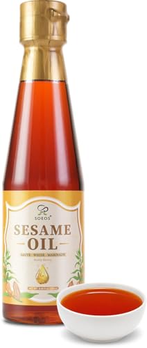Soeos Sesame Oil, 8.45 Fl Oz (250 ml), Rich Nutty Flavor, Premium Asian Cooking Oil for Stir-Fry, Marinades, Noodles, Rice & Dipping Sauce