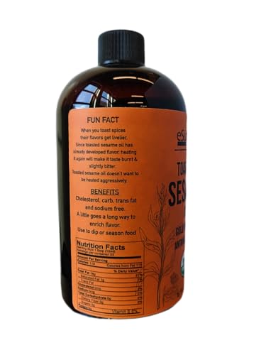 Toasted Sesame Oil Organic 16 Oz Artisanal, Great for Stir Fry, Curries Noodles, or As A Marinade