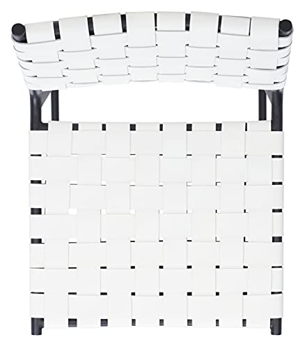 SAFAVIEH Home Collection Bahari White Woven Leather/Black 26-inch Kitchen Island Breakfast Nook Counter Stool (Fully Assembled) - color: White/Black