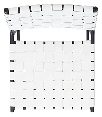 SAFAVIEH Home Collection Bahari White Woven Leather/Black 26-inch Kitchen Island Breakfast Nook Counter Stool (Fully Assembled) - color: White/Black