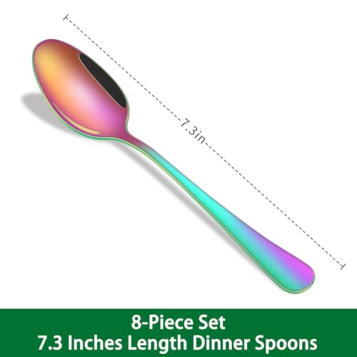 7.3 Inch Dinner Spoons Set, 8 Pieces Stainless Steel Tablespoons Set, Colorful Rainbow Mirror Finishing Metal Silverware Spoons - size: 8-Piece(Rainbow)