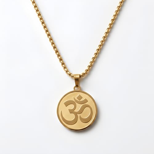 1" Stainless Steel Necklace Charms | Third Eye Vision | Peace Symbol | Finding Your Self | Yin & Yang | Moon Cat | Turtle Power | Flower of Life | | OM | Mystical Spiritual Protection, for Men & Women - style: OM Classic Gold