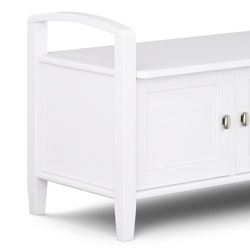 SIMPLIHOME Warm Shaker Storage Bench and Cabinet Set in Light Golden Brown - color: White