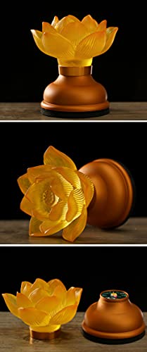 1 Pair - LED Glazed Lotus Buddhist Lamp USB Rechargeable - 3.5 inches - color: Copper Gold, size: 3.5 inches