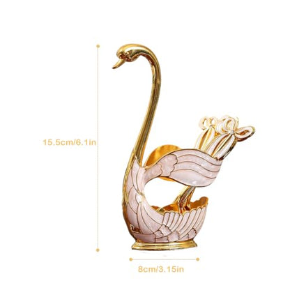 Decorative Gold Swan Base Holder with 6pcs Coffee Spoon Set - Creative Dessert Spoons,Gold - size: Gold Spoon-A