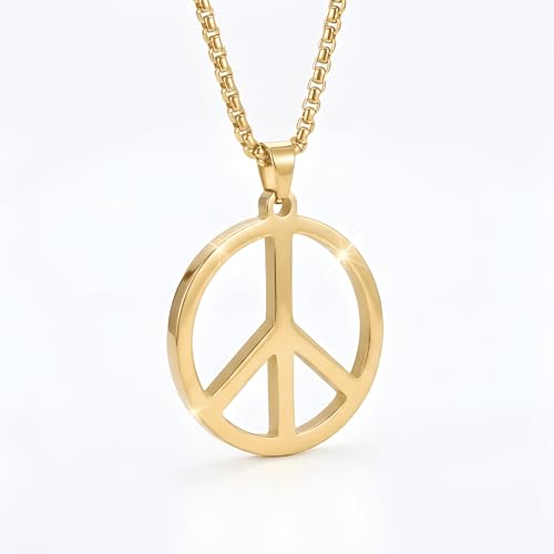 1" Stainless Steel Necklace Charms | Third Eye Vision | Peace Symbol | Finding Your Self | Yin & Yang | Moon Cat | Turtle Power | Flower of Life | | OM | Mystical Spiritual Protection, for Men & Women - style: Peace Symbol Gold